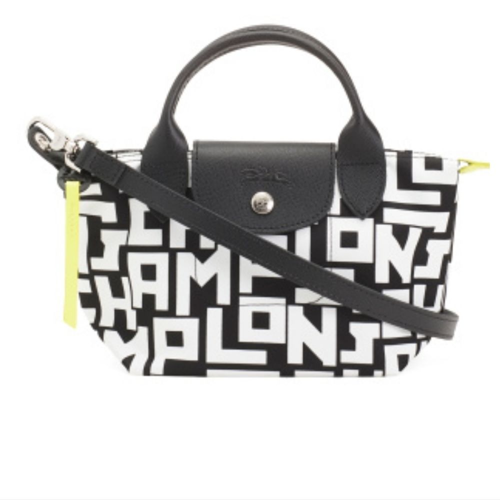 LONGCHAMP X Small Top Handle Le Pliage LGP Coated Canvas, Leather Trim Tote